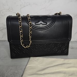 Tory Burch Fleming Large Quilted Convertible Shoulder Bag Black Leather